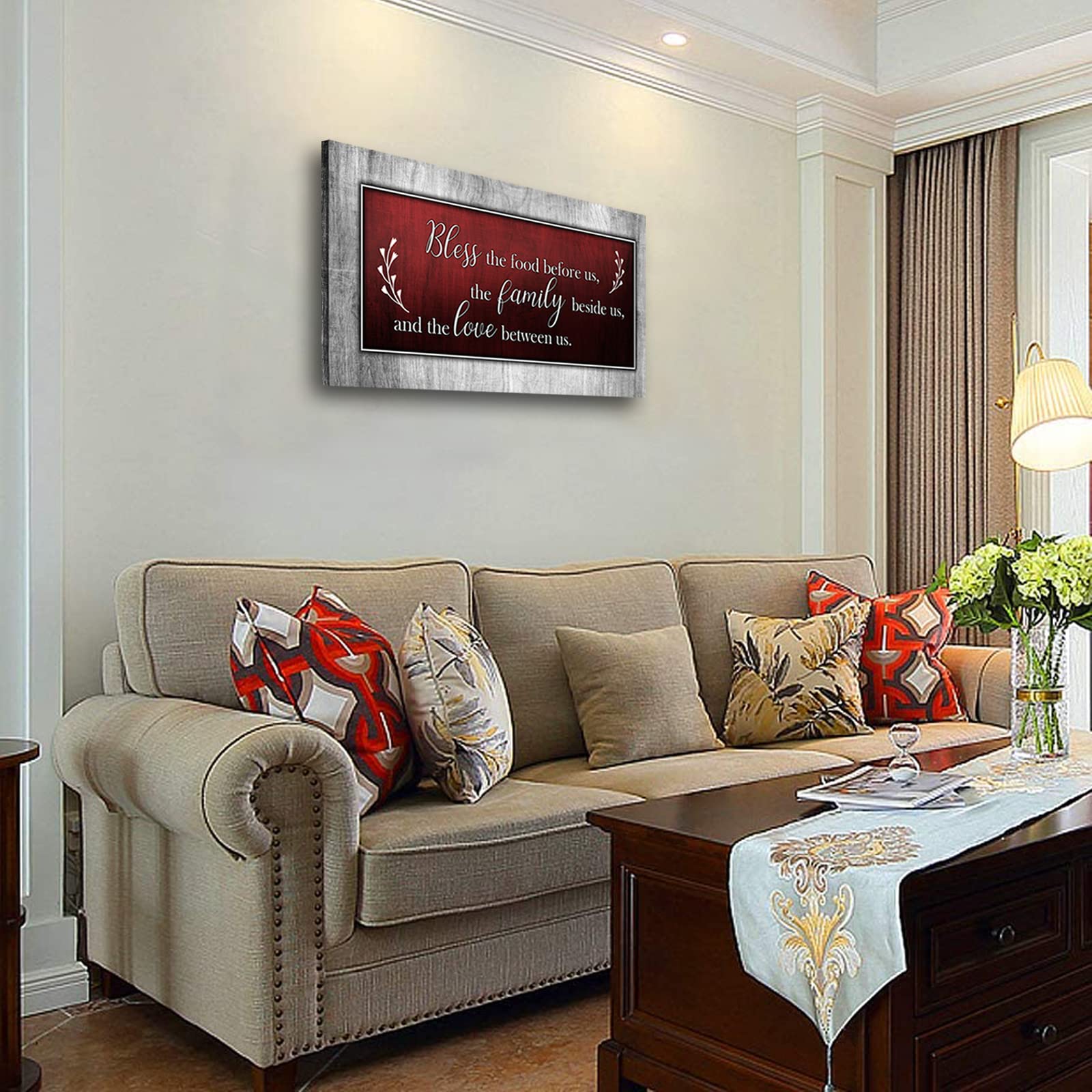 Motivational Quotes Christian Wall Art Red And Grey Canvas Prints Bless The Food Quote Wall Pictures Framed Artwork For Home Liv